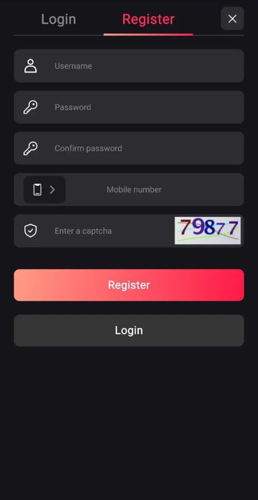 Register page - preview